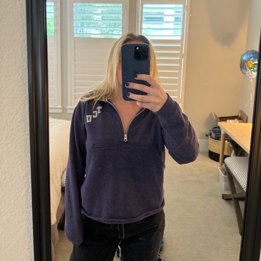 White and Purple TCU quarter zip sweatshirt